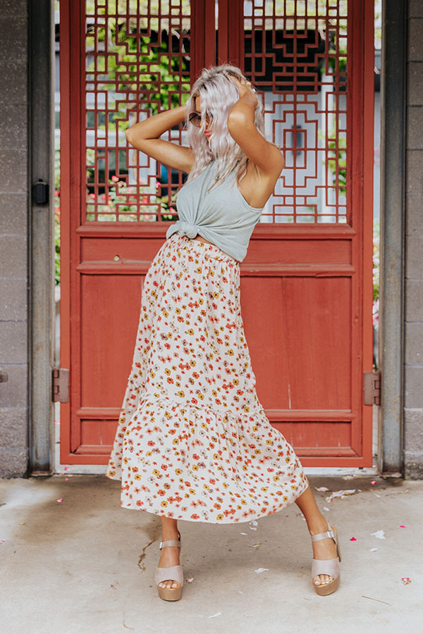 Poised In Paris Floral Skirt In Iced Latte • Impressions Online Boutique