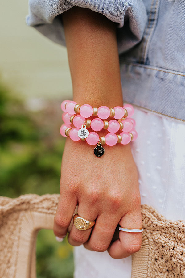 Gold and Pink Bead Bracelet (Elastic)