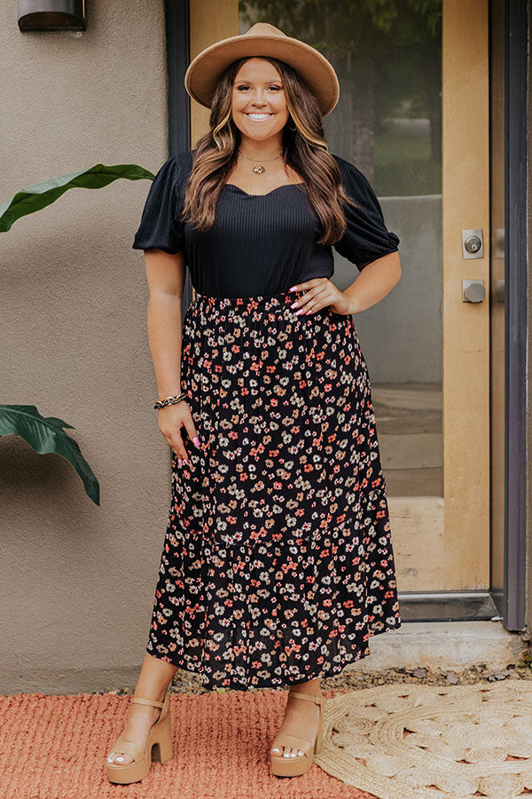 Poised In Paris Floral Skirt In Black Curves • Impressions Online Boutique