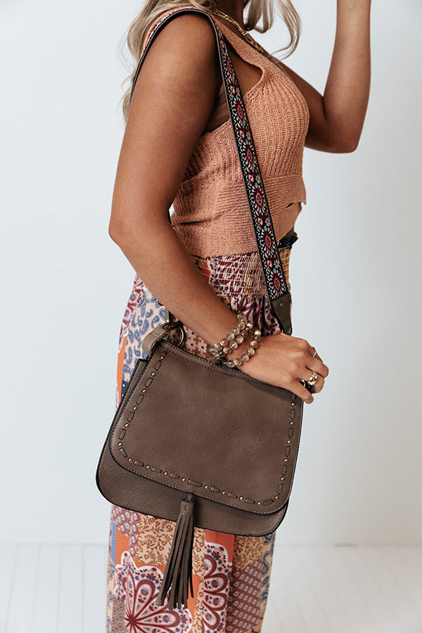 Low Profile Faux Leather Crossbody In Dark Taupe