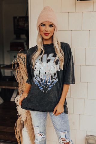 Kiss 74 Distressed Vintage-Wash Graphic Tee • Impressions Online
