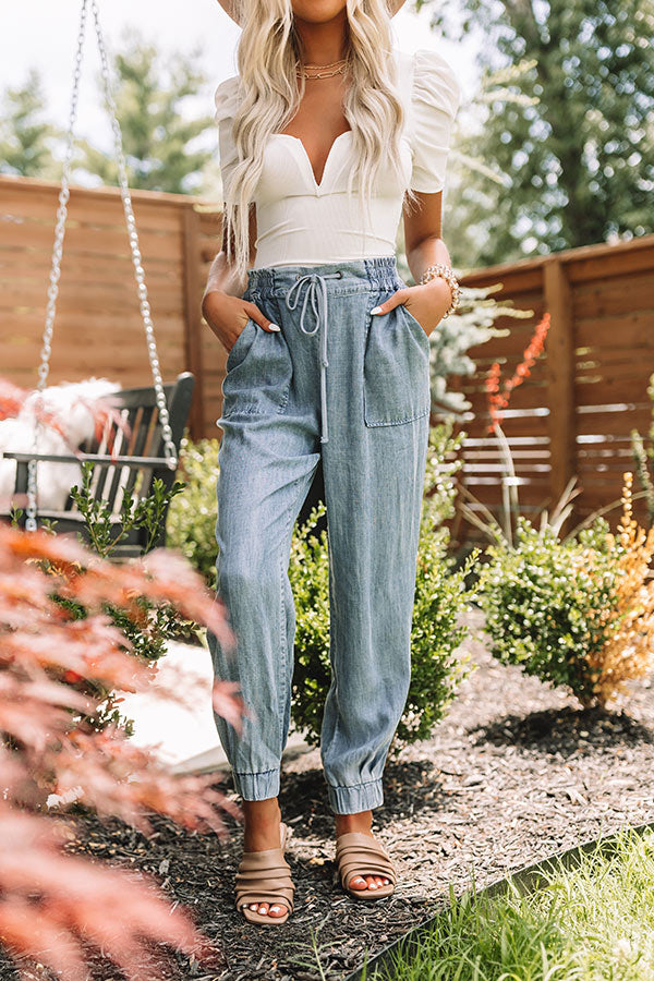 Voyager Linen Pants in Sky Blue Chambray