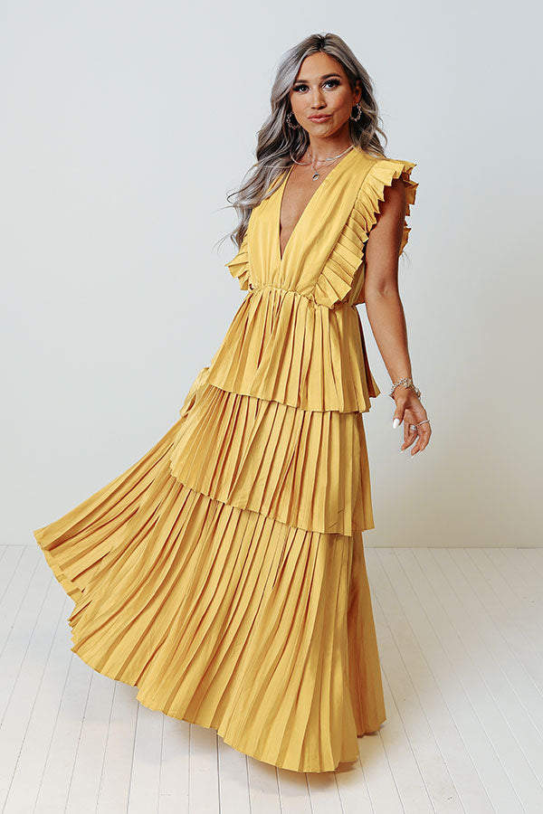 Seeking Champagne Pleated Maxi Dress In Primrose Yellow • Impressions ...