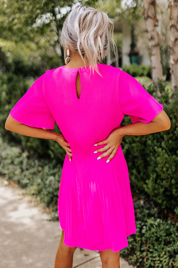 So Joyous Pleated Shift Dress In Hot Pink • Impressions Online Boutique