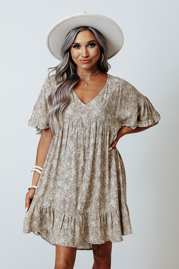 Weekend Visit Babydoll Dress In Taupe