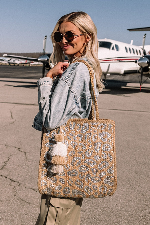 Silver Leopard Handwoven Jute Tote