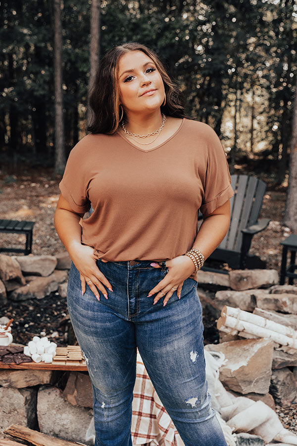 Quiet Evening Shift Tee In Camel Curves