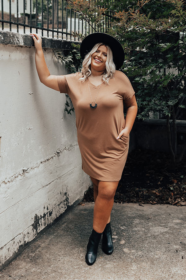 In T-Shirt Dress In Camel Curves • Boutique