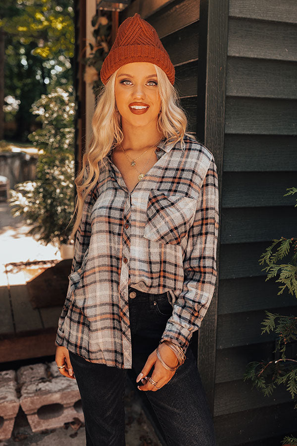 Maple Spice Plaid Top In Grey
