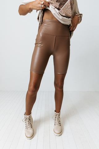 Chocolate Faux Leather Bike Shorts, Shorts