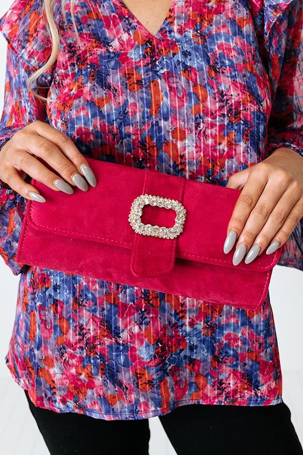 Regal Romance Faux Suede Clutch In Fuchsia