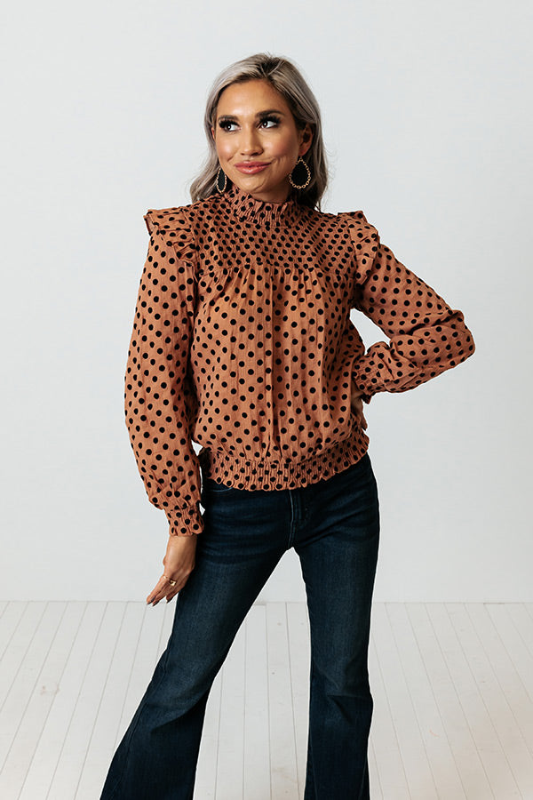 Espresso In Italy Polka Dot Top In Camel