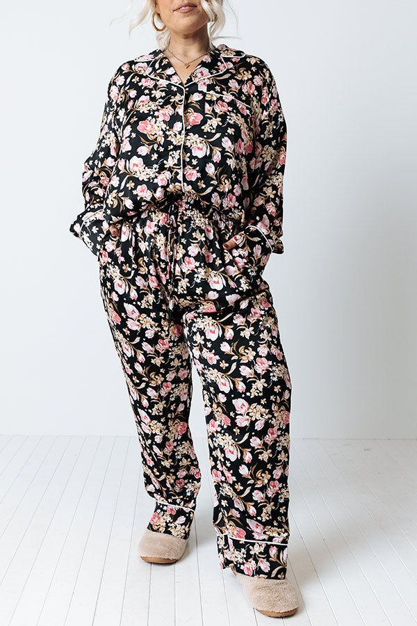 Ready To Wind Down Floral Pants In Black Curves