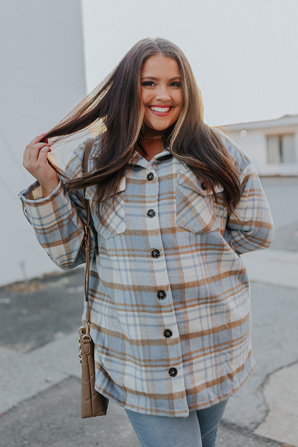 Warm Front Light Blue Plaid Coat