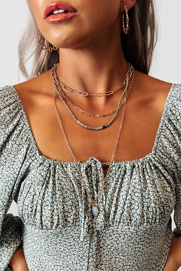 Trail Less Traveled Layered Necklace In Sage