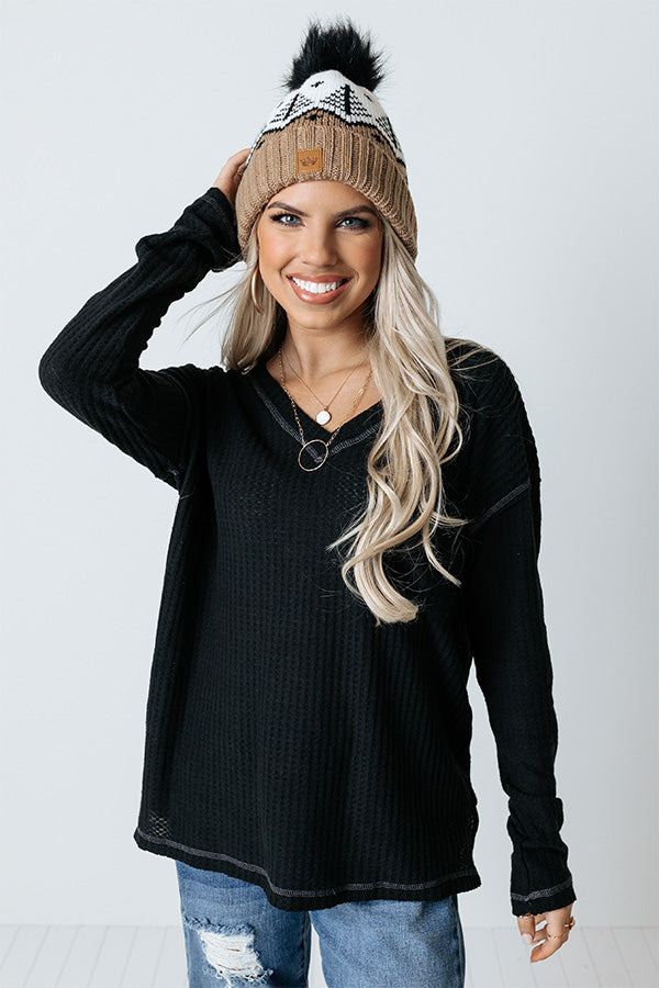 Good Attitude Waffle Knit Top In Black