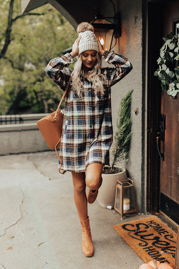 Central Park Perks Plaid Dress In Navy • Impressions Online Boutique