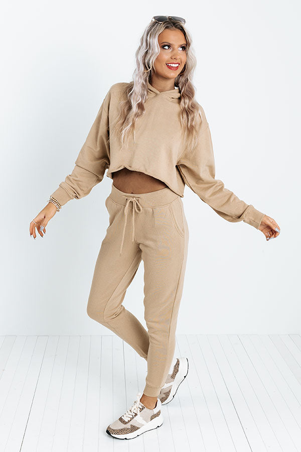 Hint Of Cozy Crop Hoodie In Khaki • Impressions Online Boutique