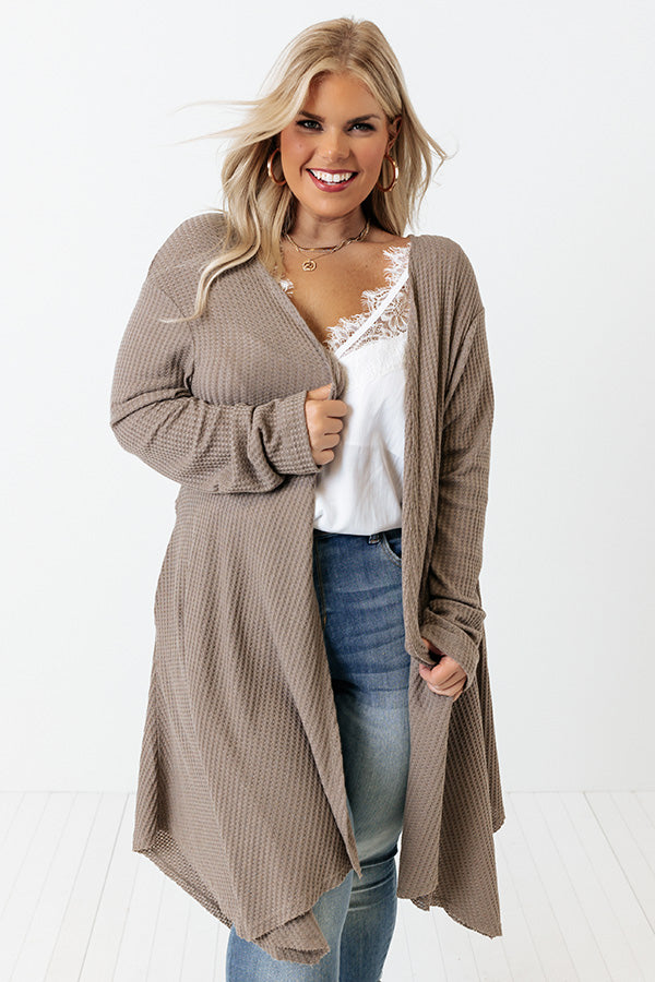 Coolest Feeling Waffle Knit Cardigan Taupe Curves • Impressions Online Boutique