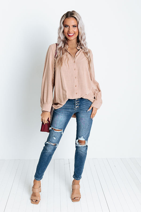 Westminster Button Up Top In Iced Mocha