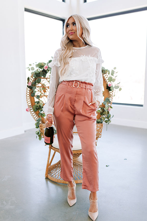 Defined Bliss Satin Pants In Blush
