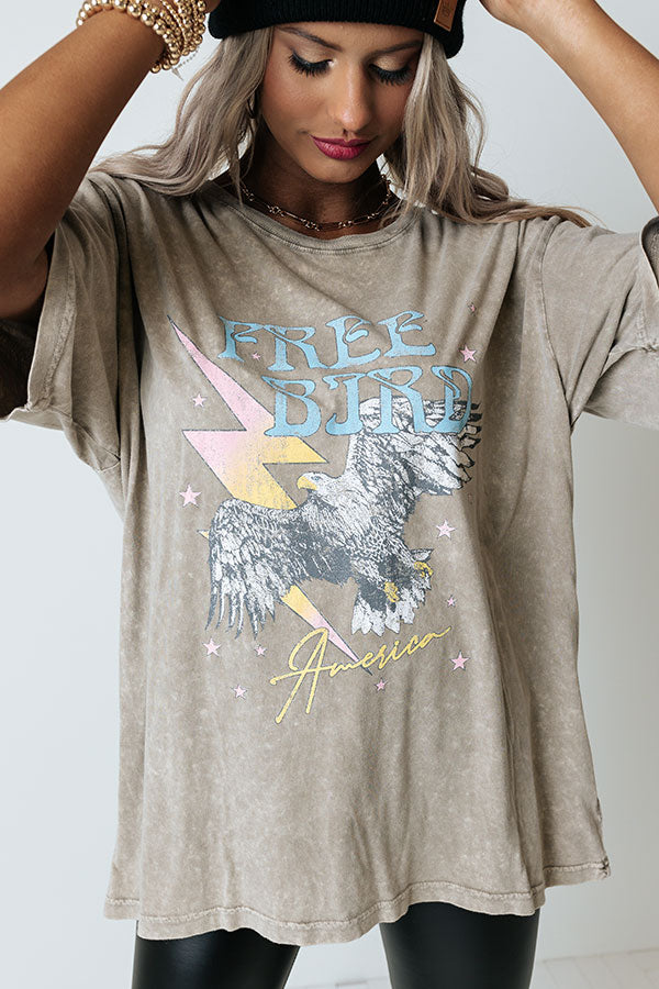 Free Bird Mineral Wash Graphic Tee In Light Taupe • Impressions Online ...