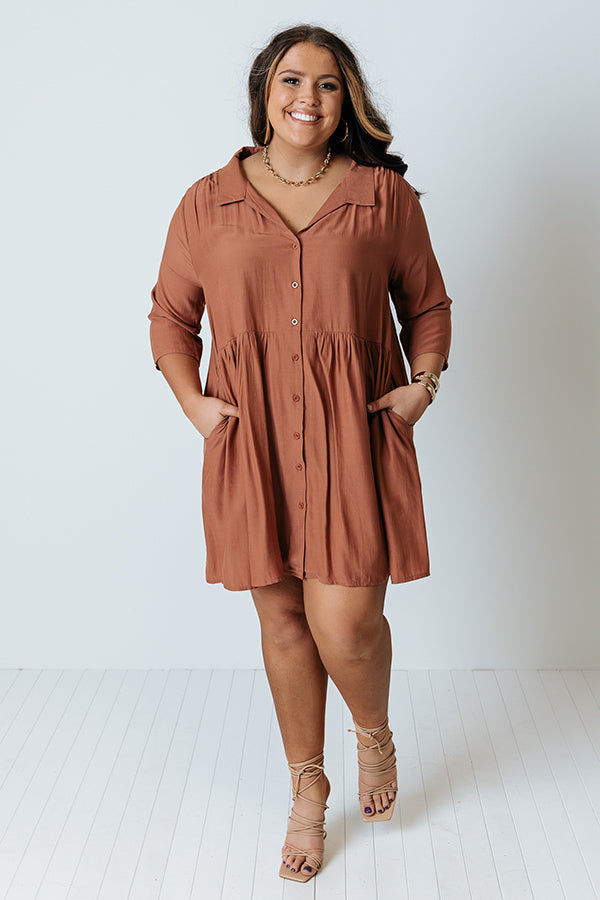 Always On Time Babydoll Tunic Dress In Rust Curves • Impressions