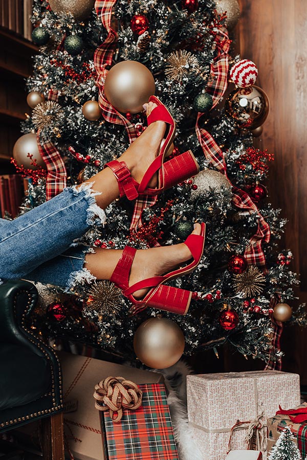 The Misti Faux Suede Heel In Red