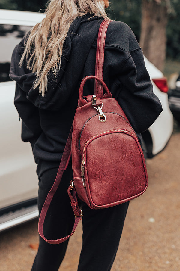 Travel Buddy Faux Leather Backpack In Wine • Impressions Online Boutique