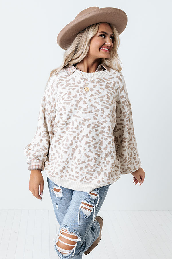 Savannah Snow Leopard Sweater In Ivory