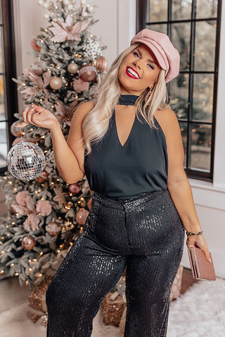 Dainty Glam Sequin High Waist Flare In Black Curves • Impressions Online  Boutique