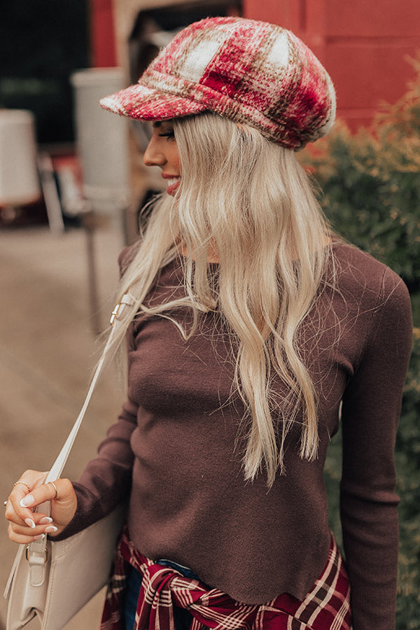 Stun And Snap Plaid Cabbie Hat In Sangria