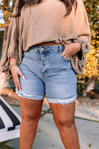 The Sandee Midrise Distressed Boyfriend Shorts Curves • Impressions Online  Boutique