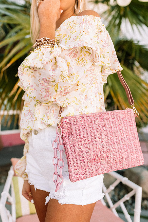 Waterfront Views Raffia Clutch In Blush