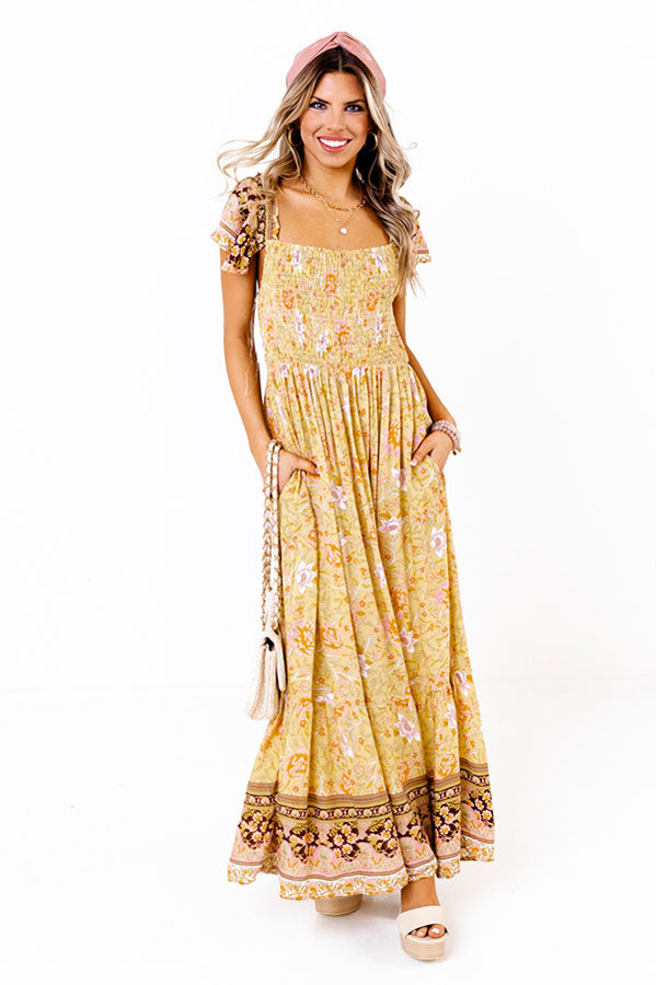 Sea Divine Smocked Maxi In Primrose Yellow