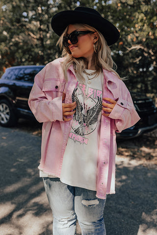 Travel Life Denim Jacket In Light Pink Curves • Impressions Online Boutique