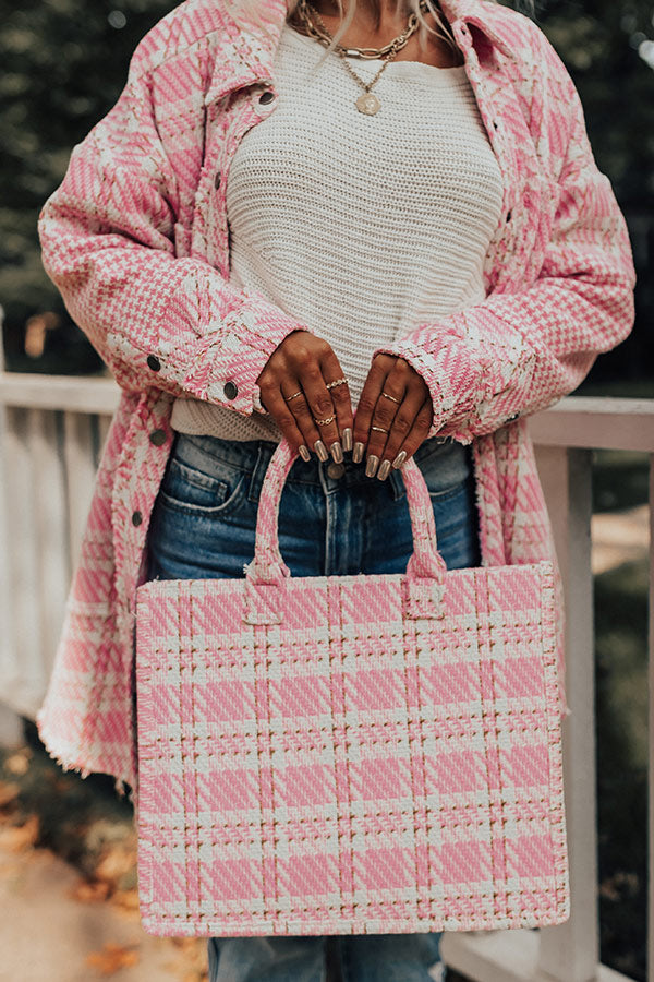 White and Pink Checkered Pattern Bucket Bag - Shop Kendry