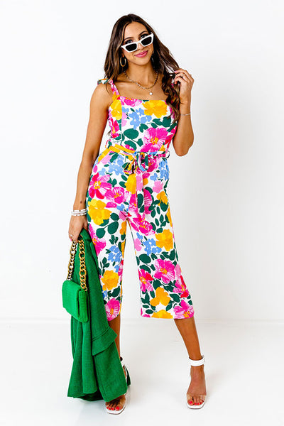 6256 Meaghan Flower Print Ankle Tie Jumpsuit - Reg Only! – True