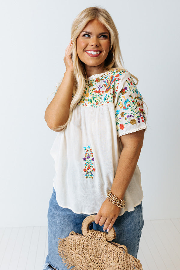 SanFran Sunshine Embroidered Top In Cream Curves • Impressions Online ...