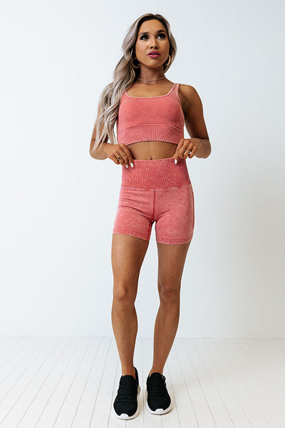 Up At Dawn High Waist Ribbed Biker Shorts in Dusty Rose • Impressions  Online Boutique