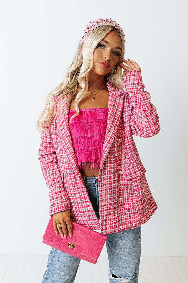 Shilling munitie Giotto Dibondon Out In NYC Tweed Blazer In Hot Pink • Impressions Online Boutique