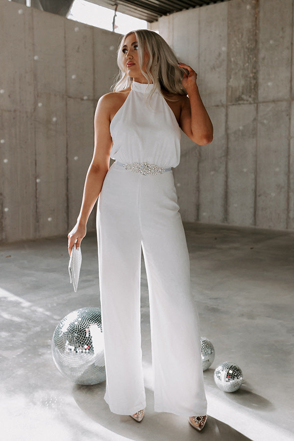 Women's Jumpsuit Feather Solid Color Deep V Elegant Party Evening Prom Wide  Leg Slim Long Sleeve White