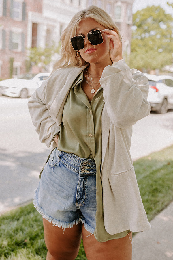 Good For The Plot Linen Blend Blazer In Birch Curves