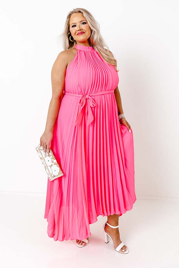 Point Of Pretty Pleated Maxi Dress In Neon Pink Curves • Impressions Online  Boutique