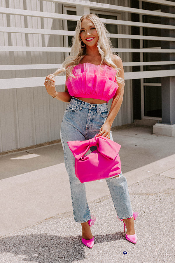 Out Past Midnight Tulle Crop Top In Hot Pink