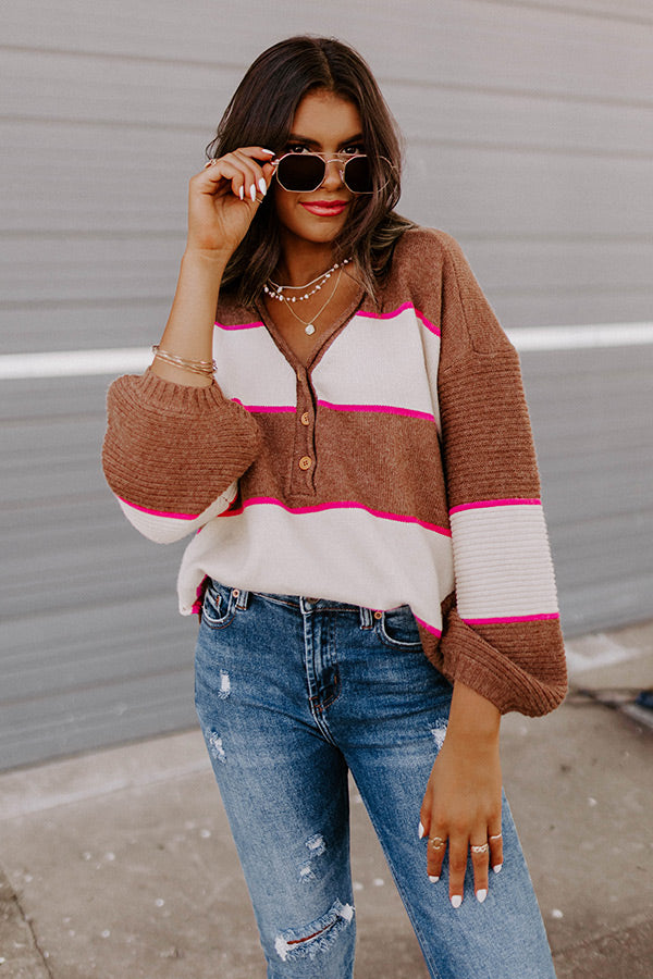 Coziest Home Stripe Sweater In Chocolate