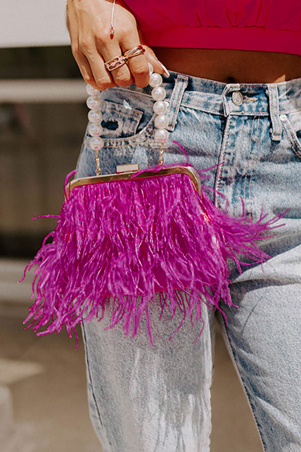 Simply Divine Feather Clutch In Hot Pink