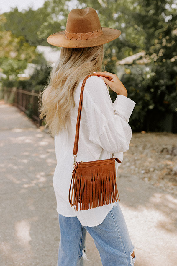 Womens Dancing Down Broadway Brown Fringe Crossbody Purse