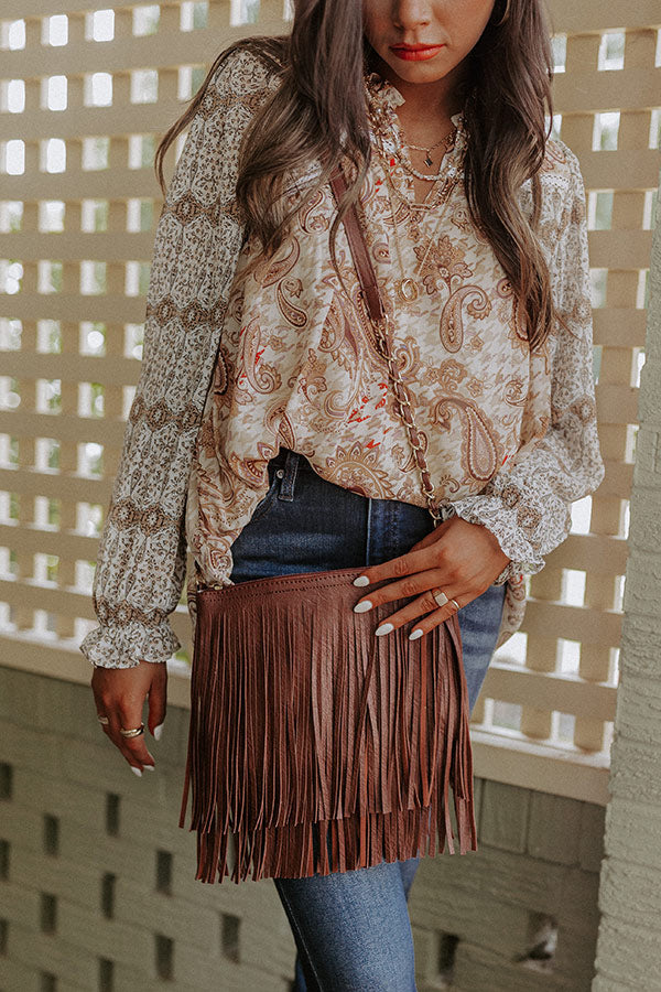 Right On Cue Fringe Crossbody In Chestnut