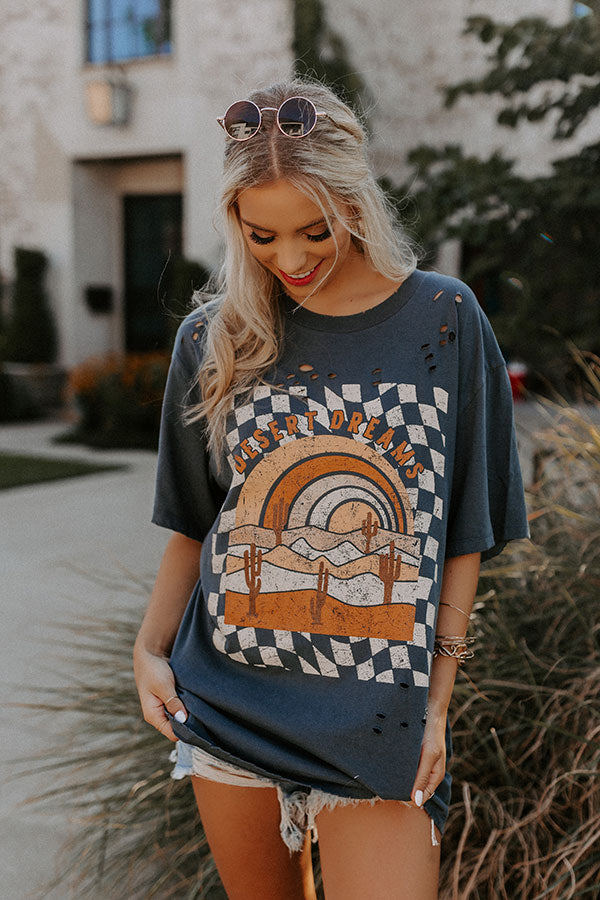 Desert Dreams Oversized Distressed Tee In Slate